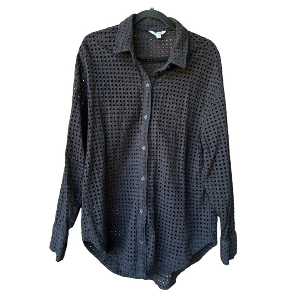 Steve Madden Black Crochet Poppy Top Button-Up Shirt L